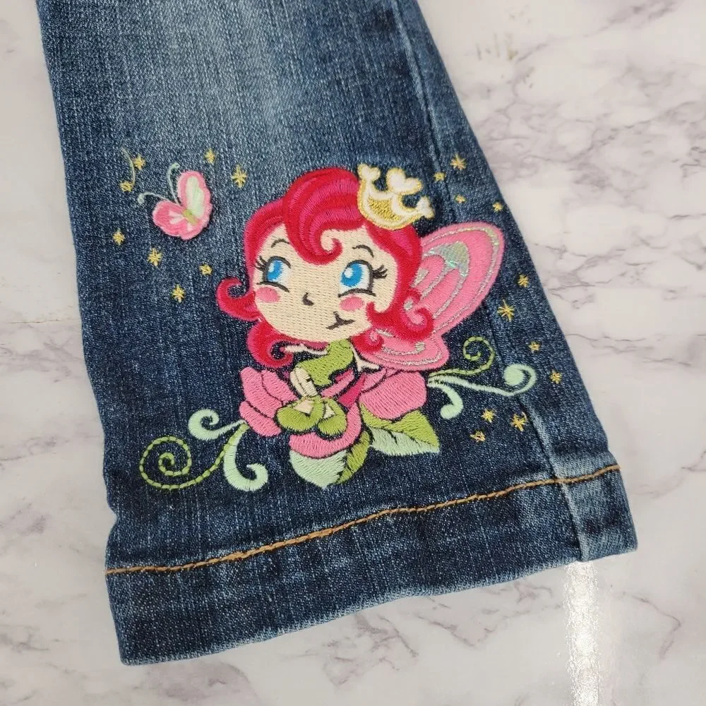 Old Navy + Children's Place Y2K Girls Denim Jeans with Embroidered Design Lot
